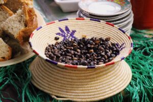 Coffee beans in a woven basket