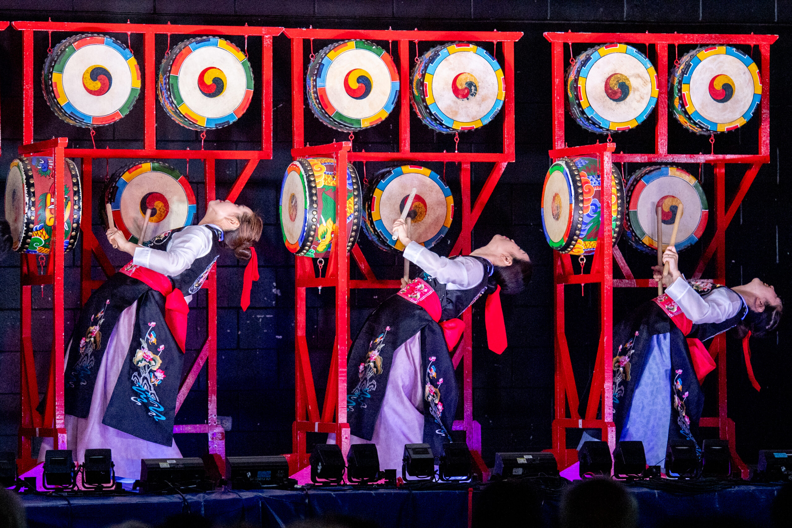 Korean drummers in traditional outfits